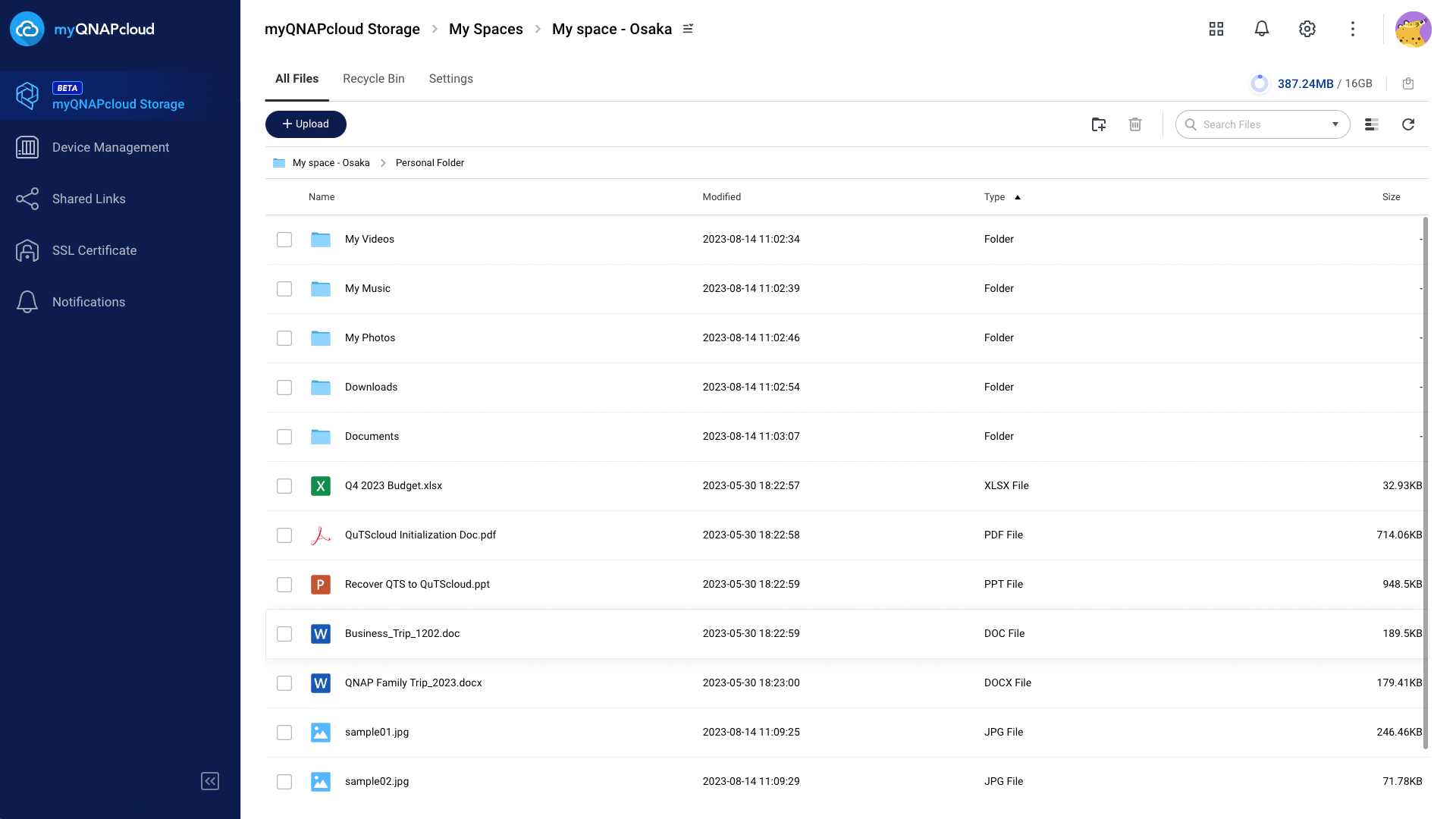 myQNAPcloud Storage