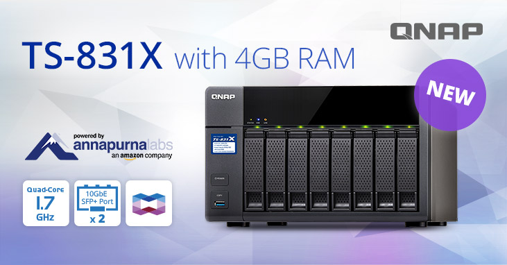 威联通推出新版 TS-831X NAS，搭载四核心 1.7 GHz 处理器并提供更高性价比 4GB RAM 机种