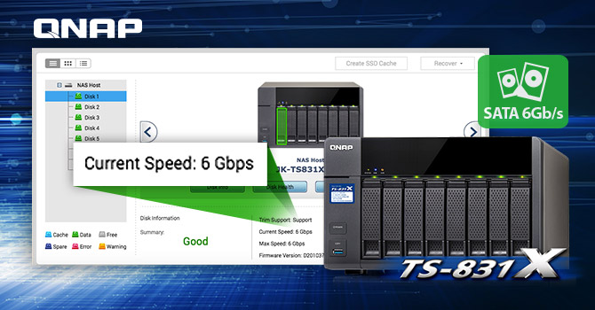 全新 QNAP TS-831X NAS 标配 8 个全速 SATA 6Gb 接口和万兆网卡,性能不打折!