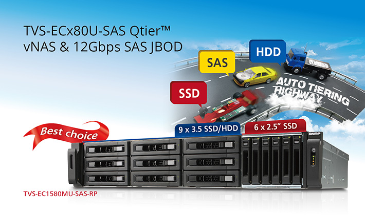 威联通推出支持12G SAS硬盘、40GbE 就绪、可自动分层存储的Intel Xeon 四核 TVS-ECx80U-SAS-RP NAS，及全新12G SAS 存储扩充设备
