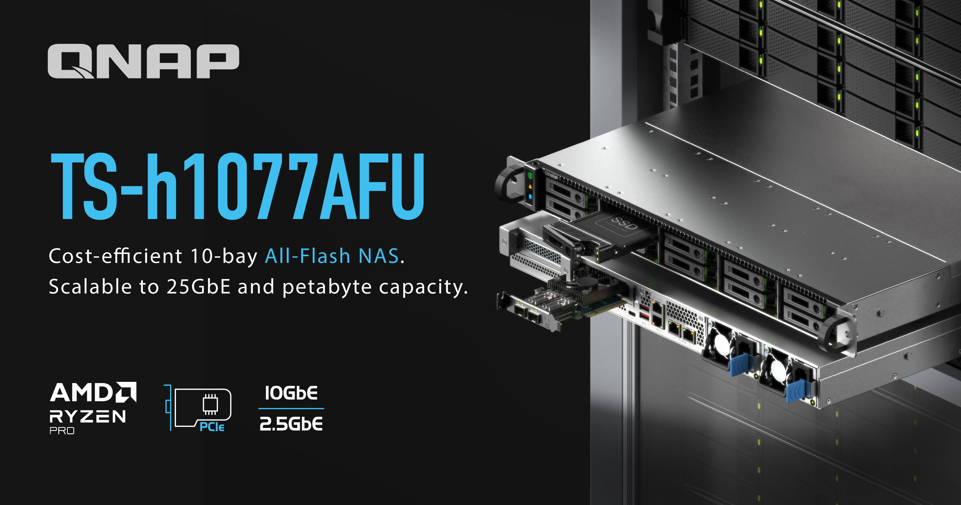 QNAP 推出 10-Bay TS-h1077AFU 高密度全闪 ZFS NAS，搭载 AMD Ryzen™ PRO 7000 系列处理器