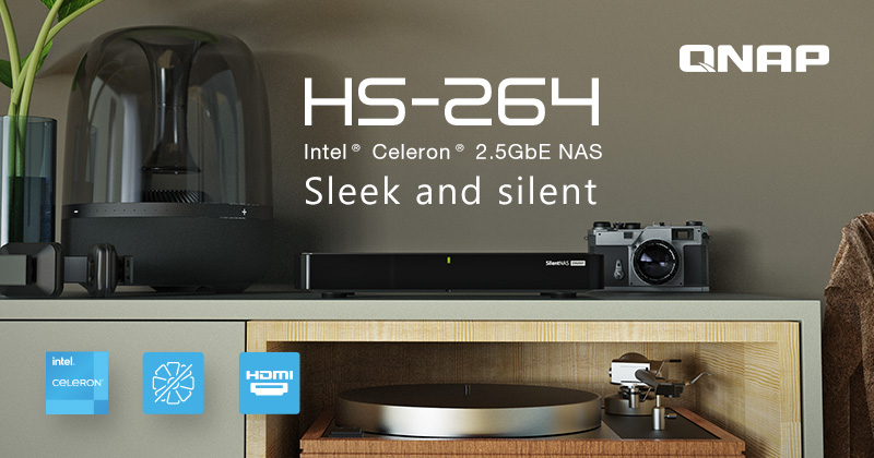 威联通推出 HS-264 美型 Intel® 四核 Silent NAS,支持双端口 4K HDMI 高画质输出与 2.5GbE 网络,打造家庭影音中心