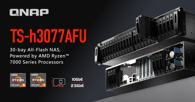 QNAP 推出 30-bay SATA SSD 全快闪 NAS TS-h3077AFU，搭载 AMD Ryzen™ 7000 系列处理器