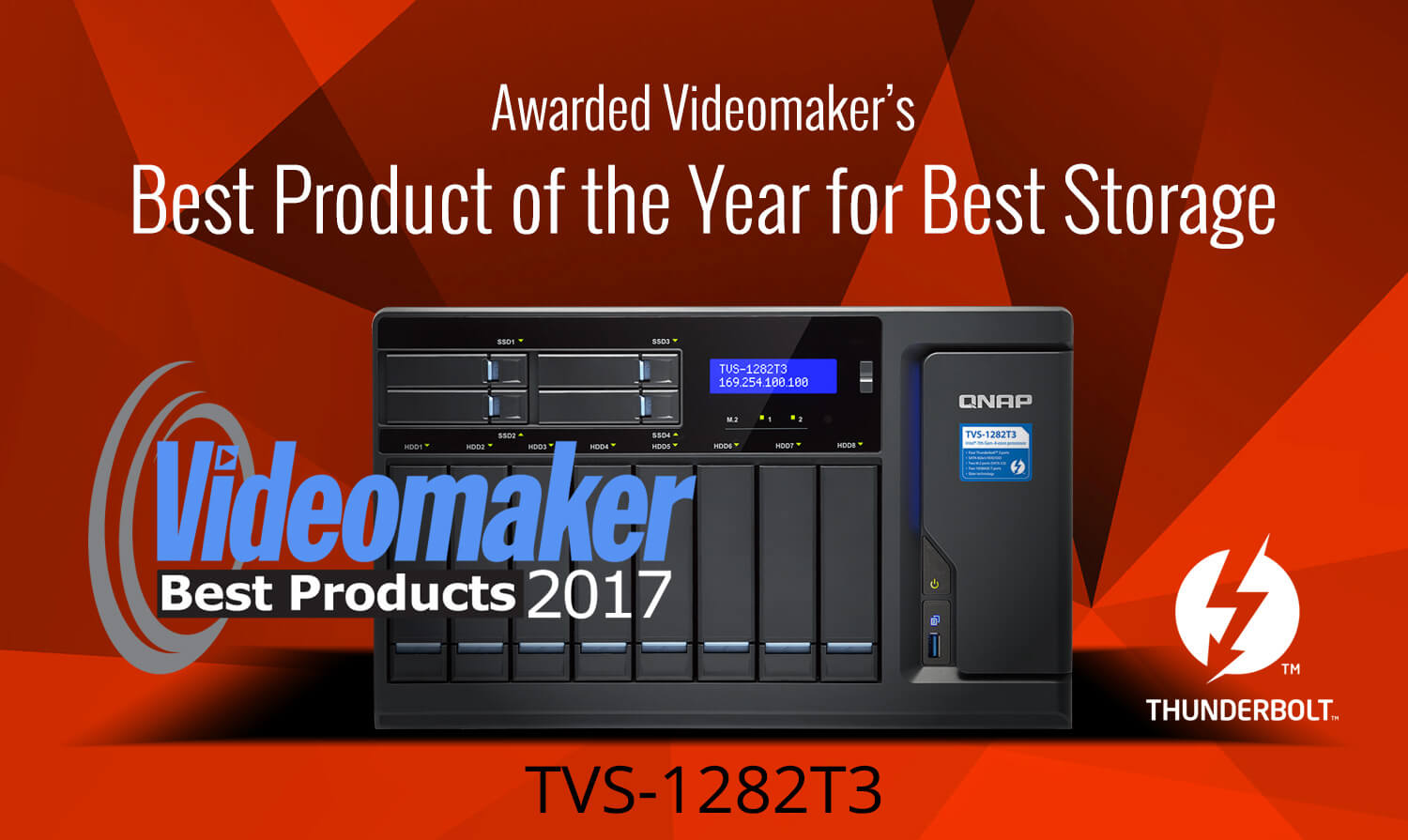 QNAP TVS-1282T3 Thunderbolt 3 NAS 荣获 Videomaker 杂志 2017 年度最佳产品之「最佳存储奖」