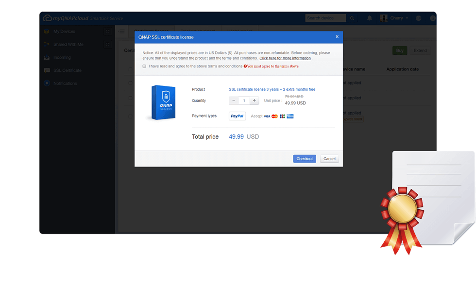 myQNAPcloud SSL 凭证